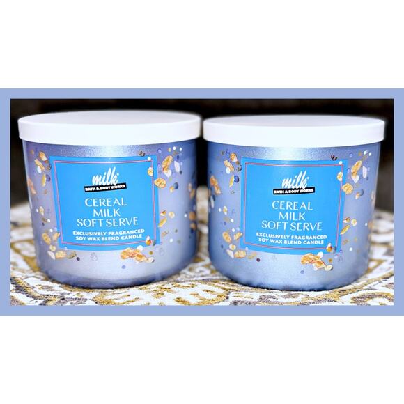 Lot of 2 Bath & Body Works Cereal Milk Bar Soft Serve Large 3-Wick Candle 14.5oz - Picture 2 of 4